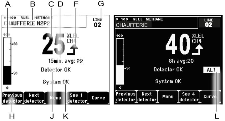 Display in normal mode Measurement Display Figure 35: Example of the measurement display in normal mode and in grayscale mode Ref. Significance A. Ba