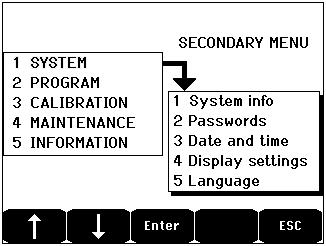 Passwords Displays the version of the program, the bootloader (internal micro-software for loading the program), and the configuration, as well as software application verifications.
