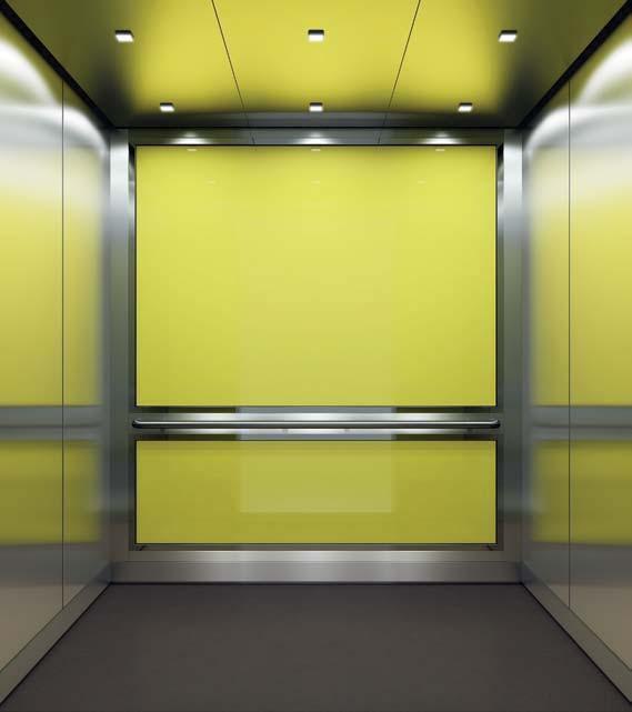 *Upgraded offering; additional lead time AUTUMN WINTER Back Wall Colored Glass Yellow (Berlin Glaze GW3) Frame: Polished Aluminum Side Wall Satin Stainless Steel Reveal Satin Stainless Steel