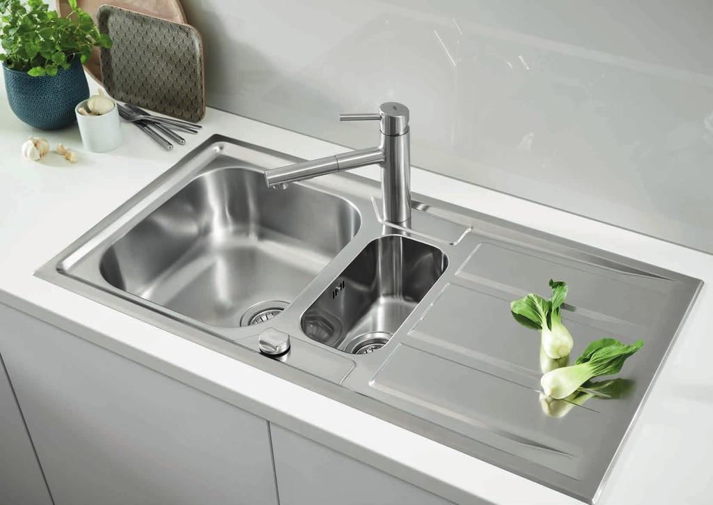 GROHE KITCHEN SINKS K400+ SERIES GROHE K400+ SERIES 30 273 DC1 Sink Mixer, medium spout with pull-out dual spay With the K400+ sink that uses AISI 316 grade stainless steel, GROHE offers an
