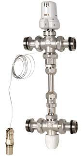 ART. K063 - ADJUSTMENT GROUP WITH FIXED POINT Fixed point temperature regulation group complete with: 1) Thermostatic control 20-50 C with remote sensor 2) 3-way mixing valve 3) Flow meter 4) By-pass