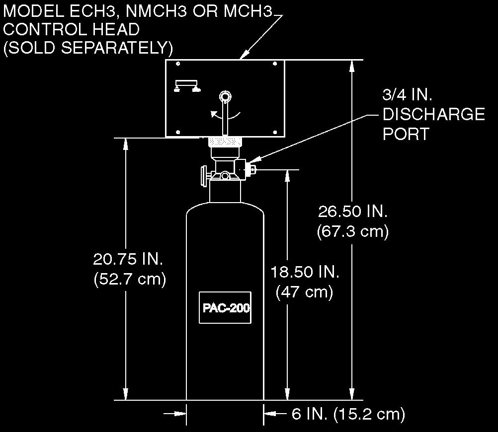 A Model MCH3, NMCH3 or ECH3 control head must be purchased separately and connected to the PAC-200 to open the valve. See Figure 11.