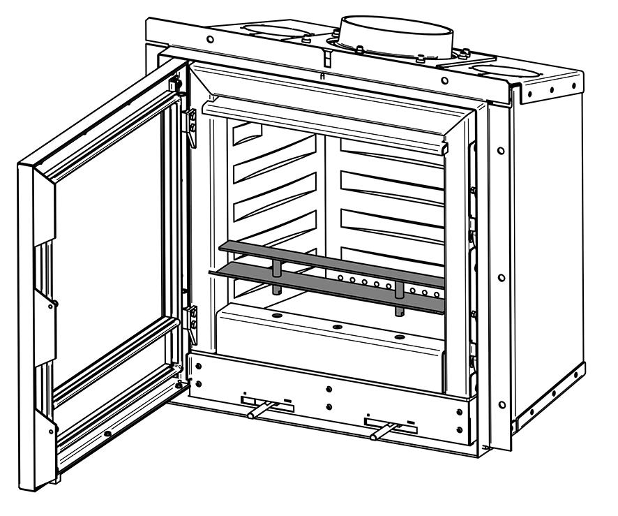 Installation Instructions Log Guard All Models 5.23 To fit the Log guard: Insert into the appliance at an angle through the door opening.