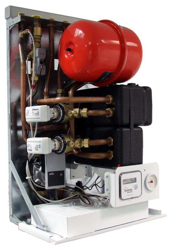 Heating is provided via a plate heat exchanger, which separates primary and apartment circuits, and circulation pump.