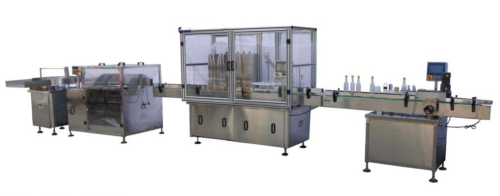 Vinegar Washing and Filling and Capping Machine The line is composed of automatic washing machine, filling-capping machine, and adhesive labeling machine to complete the action for washing, filling,