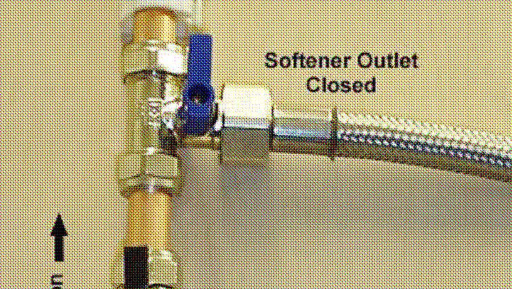Connecting to the softener Once you have completed the installation of the valves put the valves into the positions as shown, softener inlet and outlet closed bypass valve open (if you have also