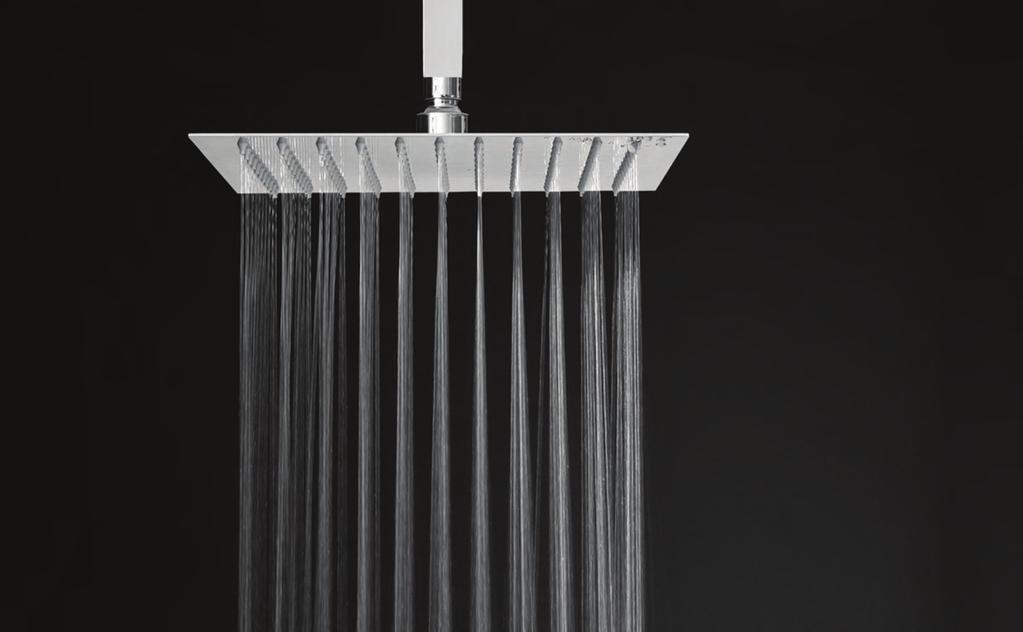 Oblio Shower Rose with Ceiling Arm WELS 3 9L/min 250mm square shower rose 200mm square ceiling arm Stainless steel shower