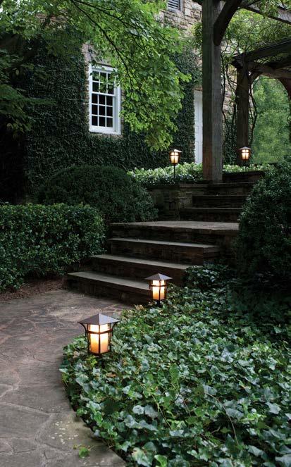 WALK RIGHT UP LIGHTING THE WAY TO SAFETY In addition to providing a luminous glow to the rustic outdoors, exterior lighting is often installed to increase safety outside the home.