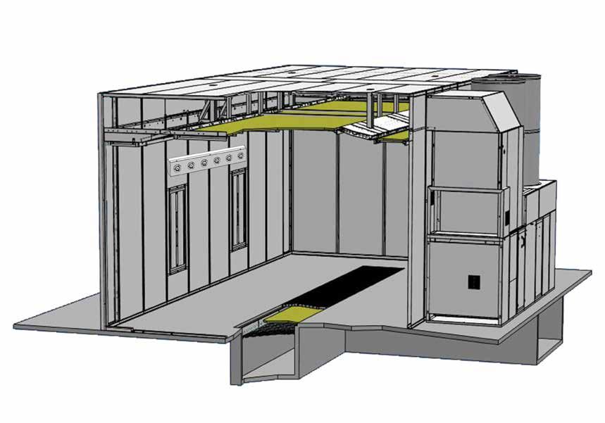 A full-width ceiling plenum allows for less static pressure and even air distribution from the plenum to the cabin.