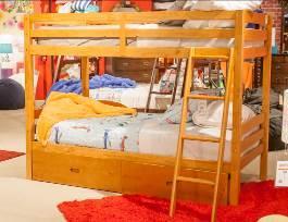 B324 Hallytown (Signature Design) Bunk beds made of pine solids in a classic light brown finish Beds have horizontal
