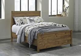 (Signature Design) Made with hardwood solids and acacia veneers in a clear honey color finish Designed with clean simple lines for a casual contemporary lifestyle Bed