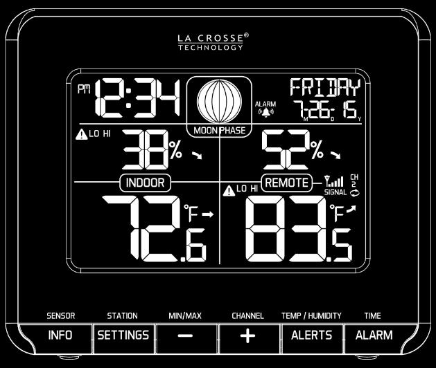 Model:T83646v2 Quick Setup Guide DC: 012015 WIRELESS WEATHER STATION FRONTVIEW Time and Moon Phase Indoor Temp/Humidity with Trend, Mold Risk, + Temperature Alerts.