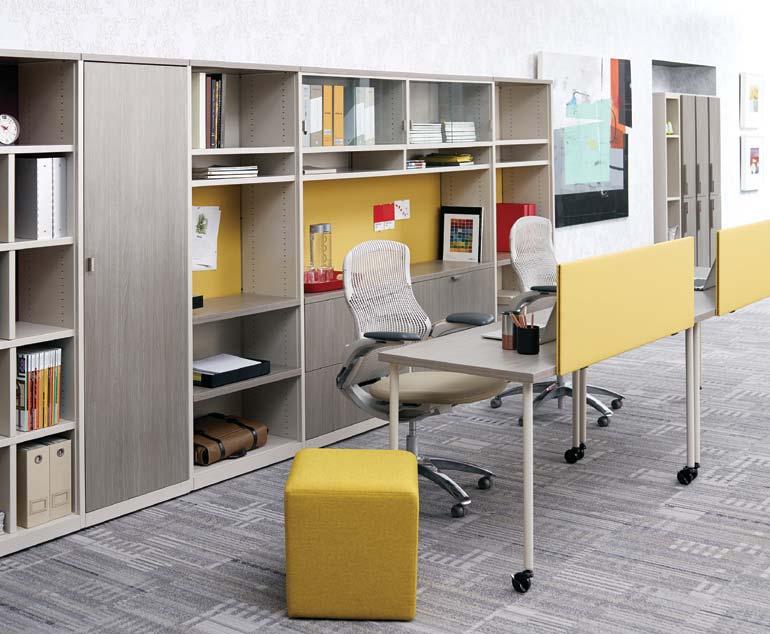 STORAGE / OPEN PLAN 3 1 Anchor Storage An Anchor credenza forms the foundation for an Antenna Workspaces benching application, while a worksurface stacker with writable back provides space to store