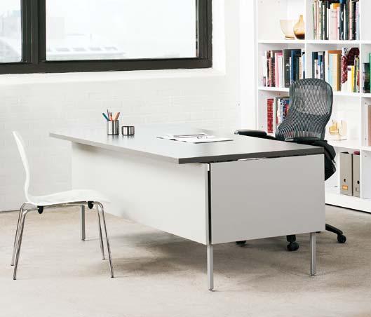 > Interpole; Sapper Monitor Arm; Barcelona lounge chair 2 Antenna Workspaces Reception A light-scale desk with added modesty panels sets a friendly tone while establishing personal workspace.