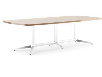 Available in 36"x72", 42"x84", 48"x 96" track shape tops. Designed by Masamichi Udagawa and Sigi Moeslinger. Shown with Walnut laminate top and Bright White painted legs.