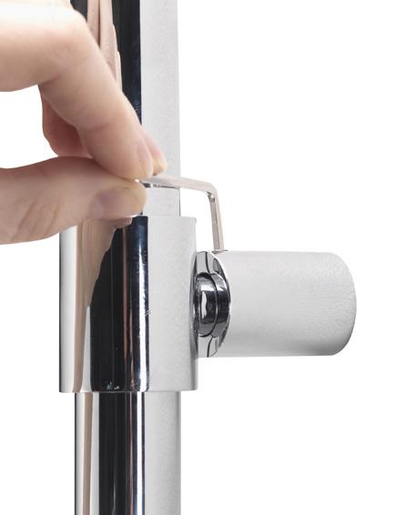 15 Carefully position the riser rail connector so it engages into the wall fixing bracket and secure via the grub screw on the bottom wall fixing bracket using the hexagonal key provided.