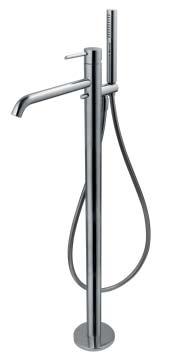 Arquitect package FOLLOWING ITEMS ARE INCLUDED 0009 - chrome ROUND. Floor mounted single lever bath shower mixer. Ø5 mm ceramic cartridge. Includes hand shower and 50cm shower hose.