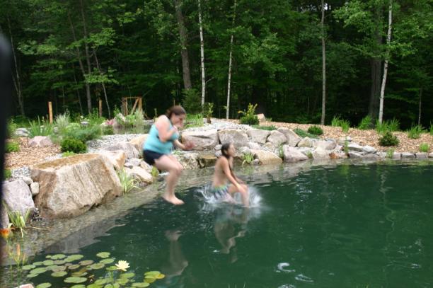 Activities What you want to do in your garden swim pond can dictate the size, depth, and shape of it. A typical swim pond, much like a standard swimming pool, has a deep end and a shallow end.