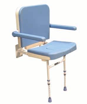 A = 615mm B = 530mm C = 495mm D = 365mm E = 470-620mm Colour Dual Folding Shower Seat Blue P6828691 F = 190kg (30st) Comfort Folding Padded Shower Seat - with backrest, arms and legs The Comfort