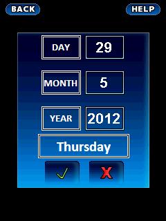 DATE ENTRY SCREEN. To change the Day, press the number, numeric key pad will display.