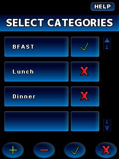 7. RECIPE CATEGORY to show HELP to return to previous Choose to add recipe to category.