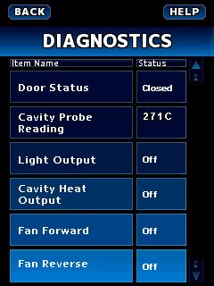 DIAGNOSTICS SCREEN to enter diagnostics All control inputs and outputs can be checked through diagnostics screen for correct function.