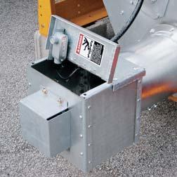 An automatic discharge shutdown operates off of a hinged lid