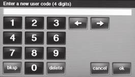 The other seven User Codes are restricted from those settings in the User Toolbox. User Code Setup Only the person with the Master User Code can add or change the other User Codes.