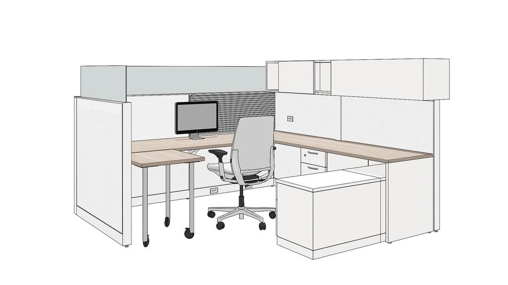 Workstation Type 3 A. 48 H Panels with Tackable Acoustical Skin with 12 H Frameless Glass B.