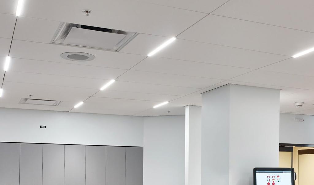The minimalistic design and tool free installation of JLC-Tech s LED Ceilencio lights, together with the Decoustics Ceilencio suspension ceiling system, streamlines the installation process for