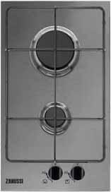 rapid burner and 1 simmer burner Easy to use black front rotary controls Power on light Stylish one-piece hob surface for easier cleaning Easy to use black front controls Zone with red dot for faster