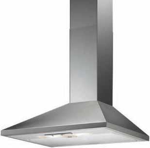 COOKING Stylish designer stainless steel hood Variable 3 speed control Push button controls 2 x halogen lights for bright illumination of the cooking area 1 washable metal grease fi lter 68dB(A)