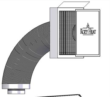 Horizontal Top Vent Terminations using Kozy Heat #700-1 series Flexible Vent System must install #923-F Kozy Heat Flex Vent System Adaptor.