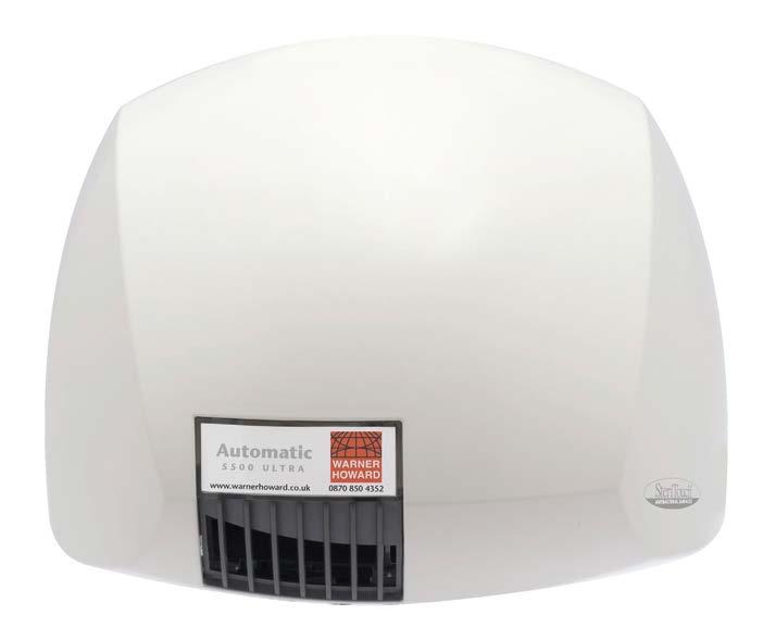 MID RANGE 5500Ultra The 5500Ultra is a lightweight automatic low energy warm air dryer ideal for most washroom environments 3YEAR Designed and manufactured in the UK Lower energy uses just 1.