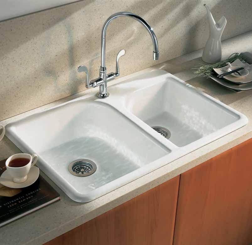 Efficiency White Colour With generously proportioned bowls crafted from lustrous KOHLER Cast Iron and an offset tap ledge, the Efficiency sink is