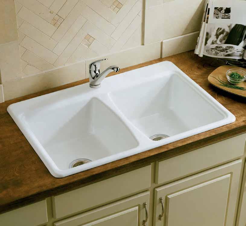 Cast Iron Sinks Deerfield White Colour With an ultra-thick layer of enamel and a double-equal basin, the Deerfield cast iron kitchen sink combines durability with