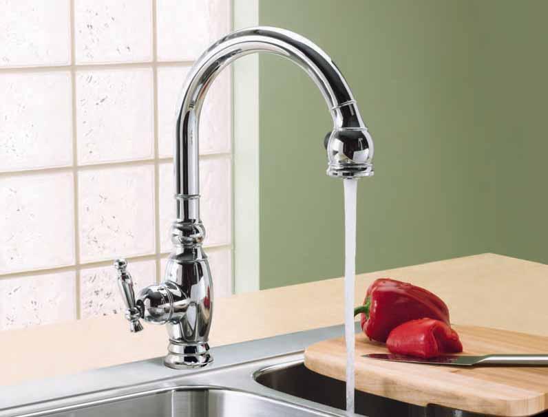 Kitchen Brassware Finishes Vinnata Polished Chrome Brushed Chrome Vibrant Polished Nickel Vibrant Brushed Nickel Traditional styling combines with an elegantly designed high arch spout to reach over