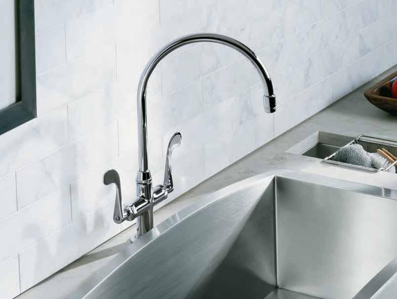 Finish Essex Polished Chrome The high gooseneck design, two-handle operation and swivel spout features combine to produce a kitchen mixer with appealing styling and