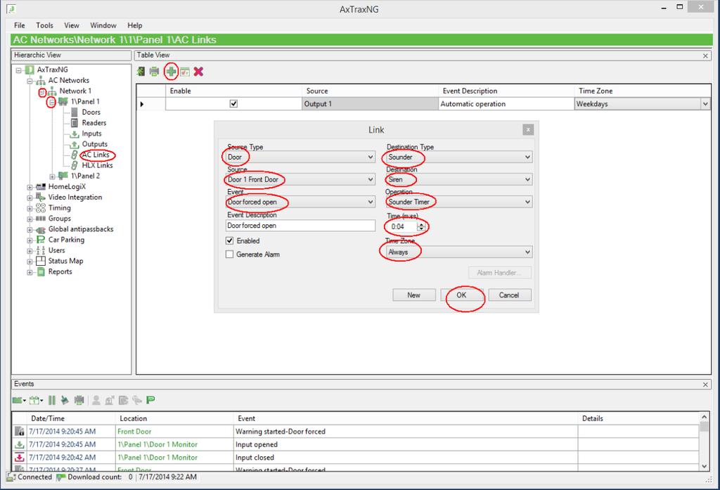 To create an AC Link, expand AC Networks, Network 1, Panel 1 and select AC Links Click the green + to create a new AC Link.