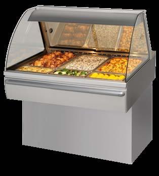 Mouthwatering display Hot Deli 3 The Hot Deli curved merchandisers are available in 3, 4 and 5 pan sizes. It can be built-in into existing counters or installed on a matching floor-mounted stand.
