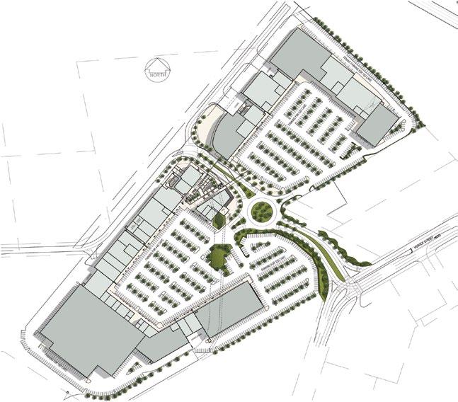 ABOVE: Site Plan Secondary features are highlighted with rock in a ribbon-weave pattern, whilst major entrances are