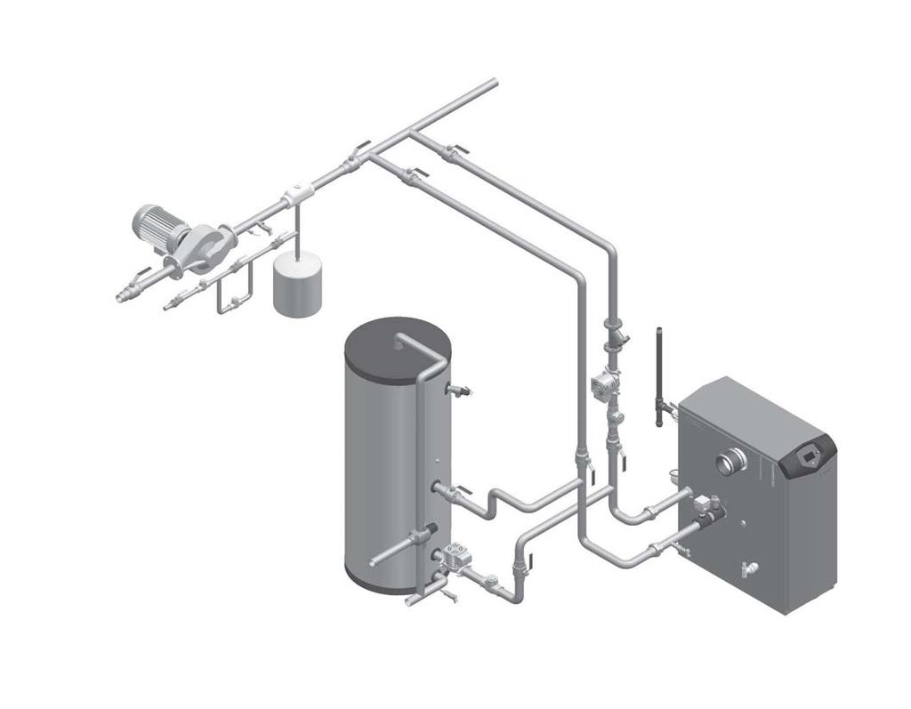 6 Hydronic piping Figure 6-8 Single Boiler - Primary/Secondary Piping AIR SEPARATOR DRAIN POINT (TYPICAL) SYSTEM SUPPLY SENSOR (WHEN USED) SYSTEM CIRCULATOR MAY SUBSTITUTE LOW LOSS HEADER BALL VALVE