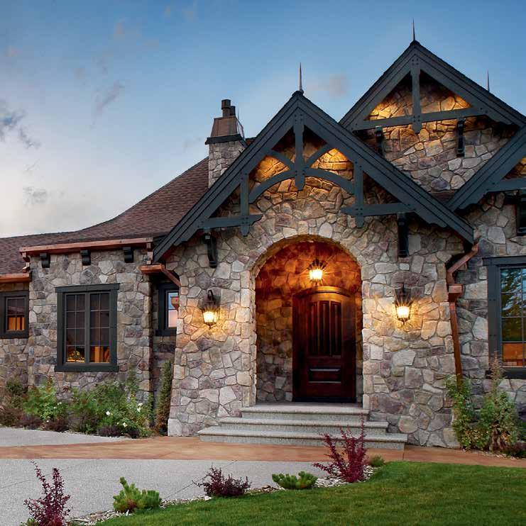 1 1. Home Exterior: Cultured Stone Dressed Fieldstone in Bucks Country. 2. Home Accents: Brick in Westport Used.