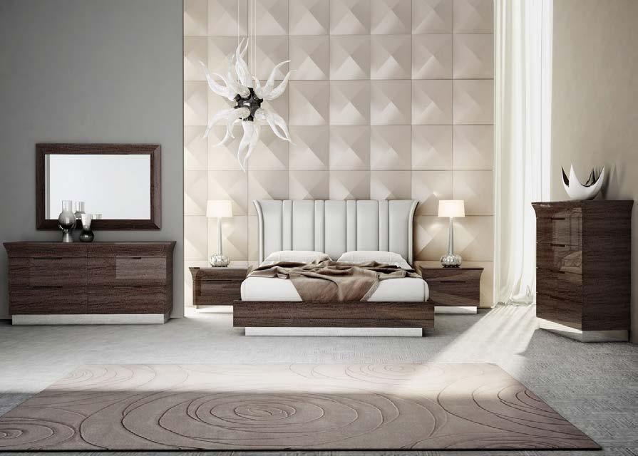 LEWIS HANNAH The Lewis bedroom look glamarous with the unusual shape of bed and case goods. The suite set a high note for affordable luxury Its curve-in style design is dazzling.