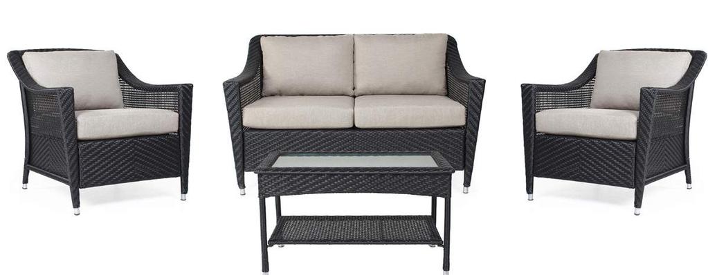 Kelsey Loveseat Camus Collection EN51448 Required space for conversational set (approximately): 11 x 7 Suitable outdoor space: Interlocking, Concrete, Deck and Sunroom Charcoal Item Dimensions (W *D