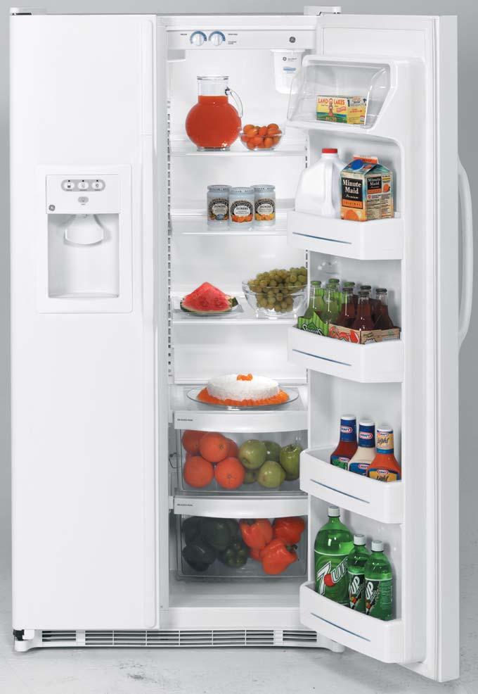 Side-By-Side Refrigerators GSS25IFP GE 25.0 cu. ft. Refrigerator Upfront electronic temperature controls Adjustable glass shelves LightTouch!