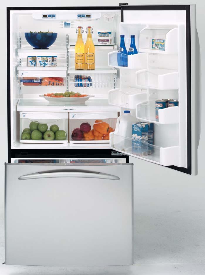 SmartWater filtration BrightSpace interior with GE Reveal lighting ShelfSaver beverage rack QuickSpace shelf PDS22SCRSS PDS22MCRWW PDS22MCRCC PDS22MCRBB Discontinues July 2004 PDS22MBR GE Profile