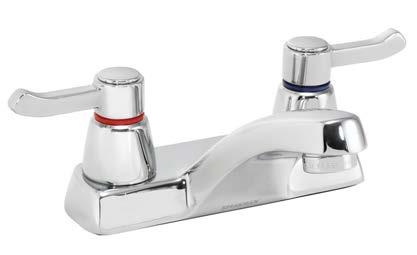 COMMANDER FAUCETS COMMANDER CENTERSET 4-inch centerset faucet Drain assembly not included Vandal-resistant lever handles 0.