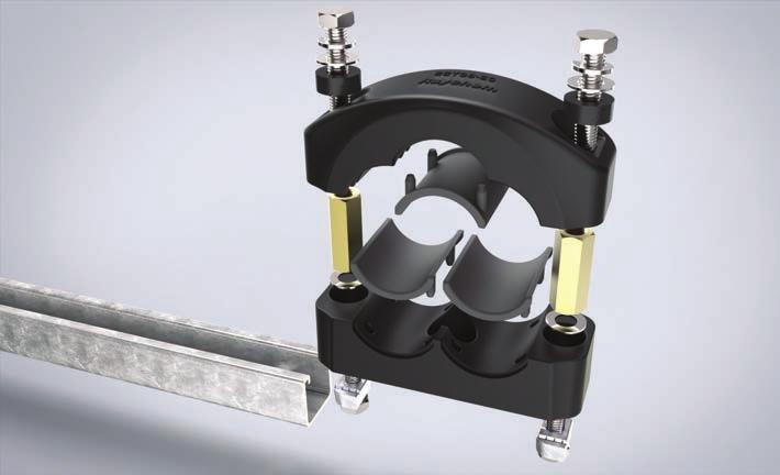 TREFOIL CABLE CLAMPS Features: Range accepts cable diameters from 26-38mm, 38-50mm & 50-60mm Can be mounted using centre bolt or 2 bolts at extremities Can be stacked Available in slider plate and