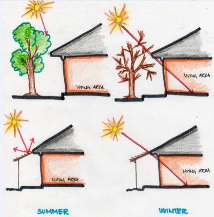 Shading the roof is one of the important factors to reduce heat gain as around 40% of the heat entering the building is through the roof.